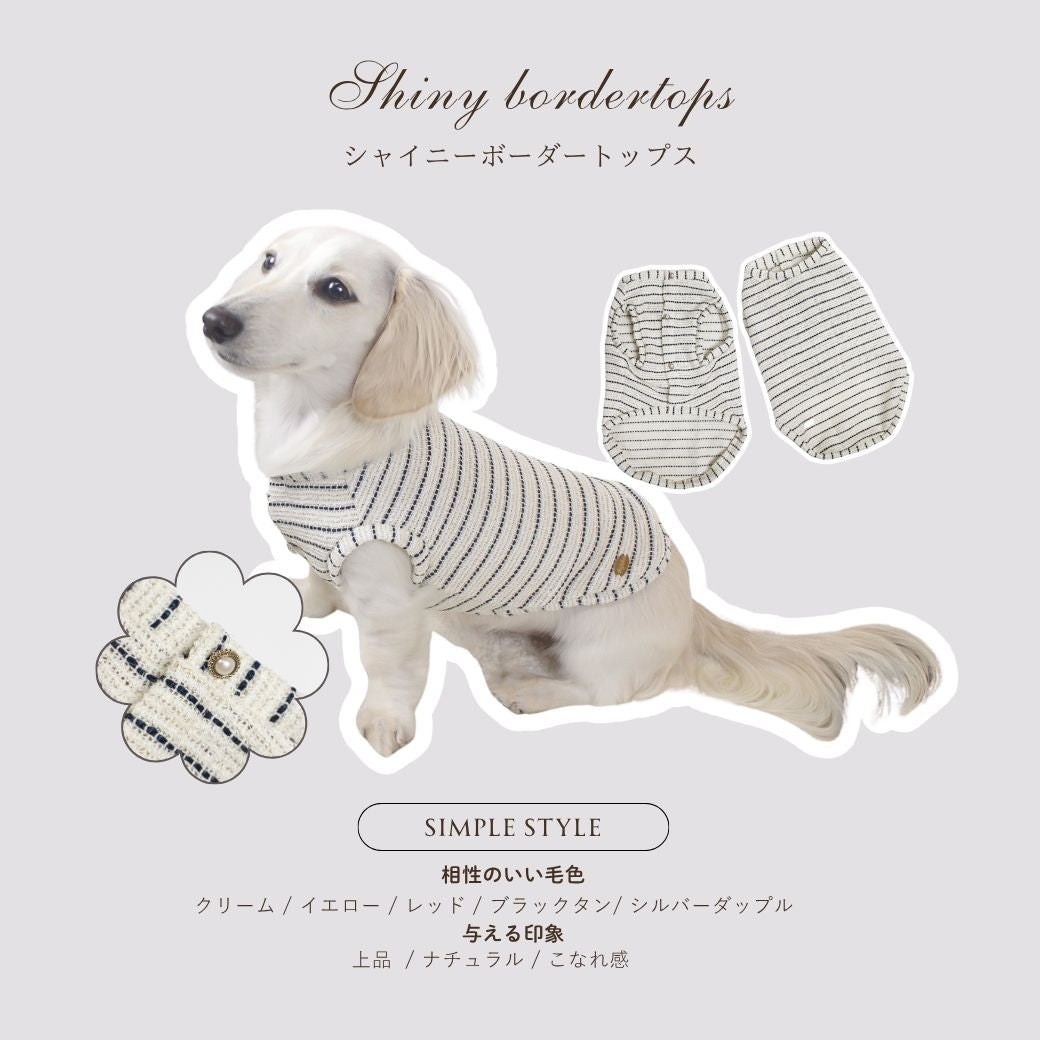 シャイニーボーダートップス｜ダックスフンド専門犬服Anjinho。やわらかなボーダー生地で毎日着やすいトップス。