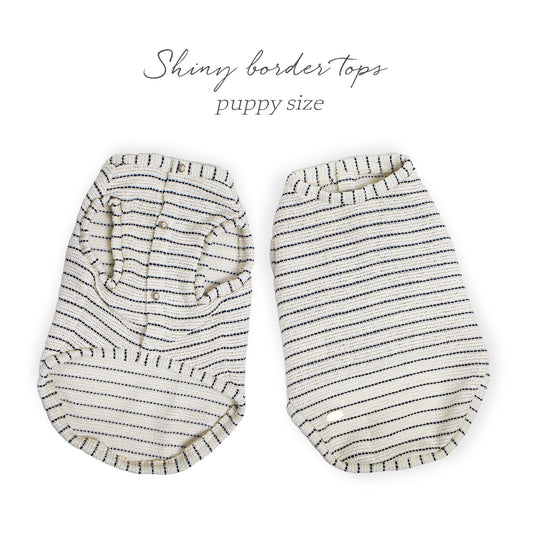 キラキラ感のあるボーダーデザインの犬用トップス
