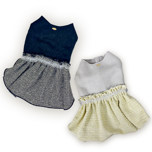 上質モヘア素材の犬用ワンピース、ドレス感あるデザイン
