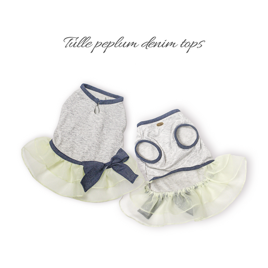 デニムリボンとチュールデザインの犬用トップス
